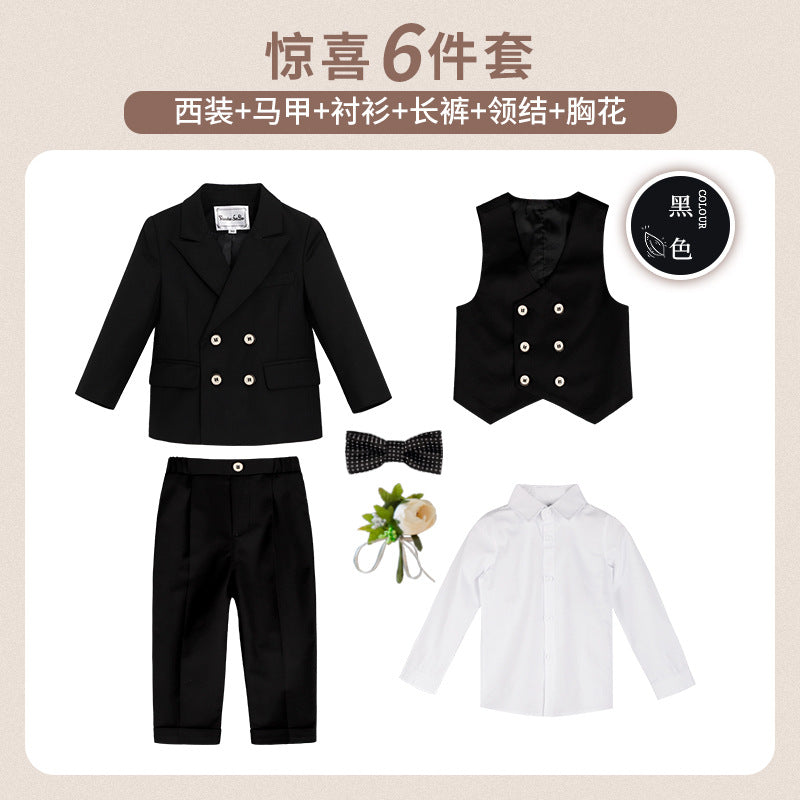 Children's Suit Boys' Handsome Suit Vest Suit Flower Children's One-year-old Dress Children's Host Piano Costume