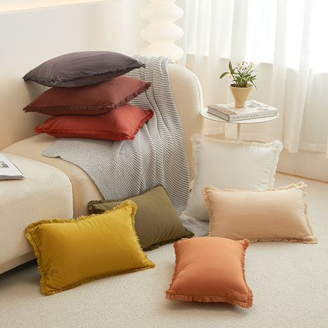 Simple Solid Color Washed Cotton Living Room Office No Core Edge Pillow Case Wholesale Cushion Cover Sofa Pillow Case