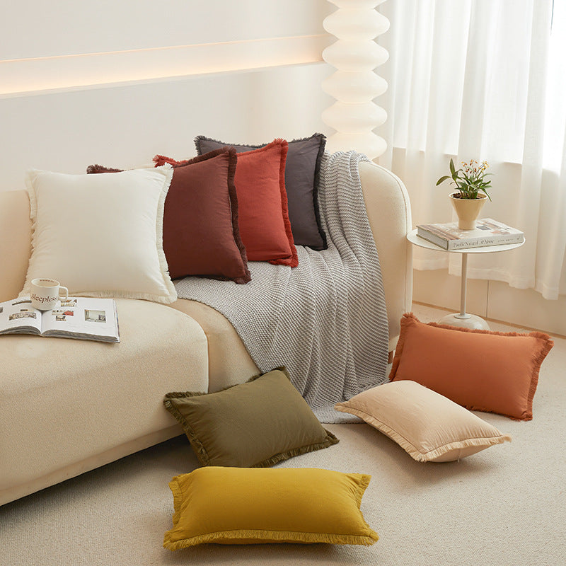 Simple Solid Color Washed Cotton Living Room Office No Core Edge Pillow Case Wholesale Cushion Cover Sofa Pillow Case