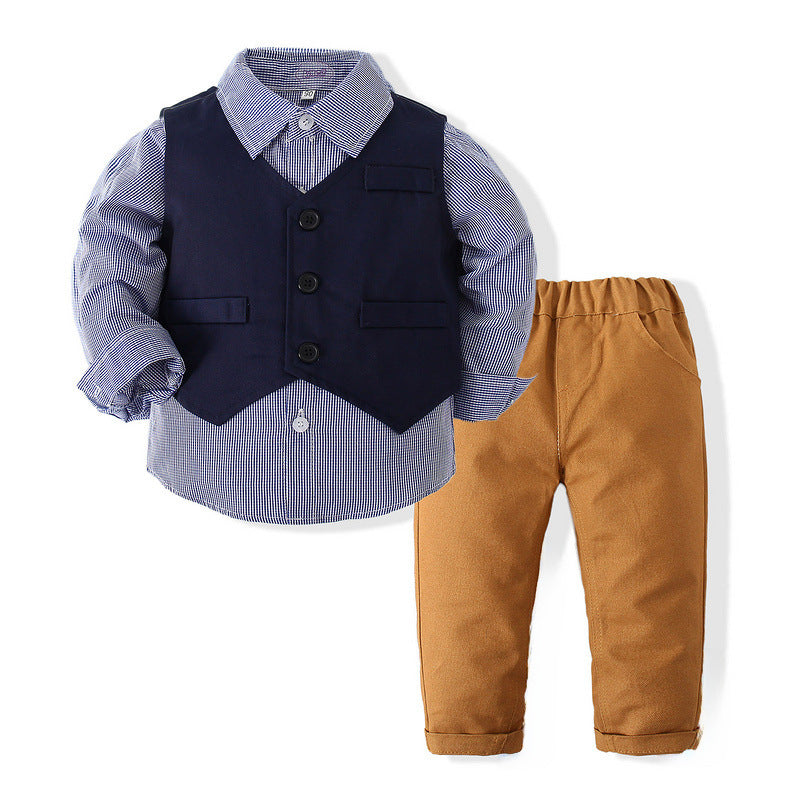 Spring New Boys Gentleman's Dress Set Children's Long Sleeve Shirt Waistcoat Casual Pants Three-piece Set