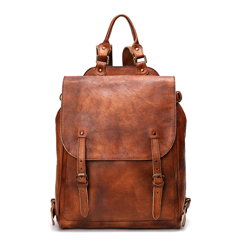 Vegetable Tanned Leather Cowhide Computer Bag Business Backpack Men's Large Capacity Folding Cross-border Computer Men's Travel Backpack