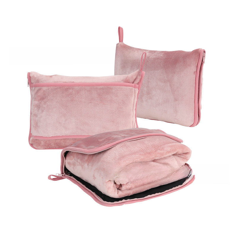 Multi-function Two-in-one Car Pillow Blanket Flannel Zipper Folding Travel Blanket Pillow Blanket