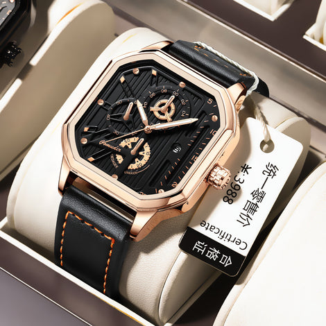 Square Men&#039;s Watch Men&#039;s Waterproof Luminous Calendar Cross-border Fashion Quartz Watch New