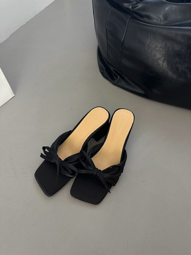 Square Toe Open Toe Satin Thick Heel High Heel Slippers 2024 Spring New Dongdaemun Versatile Simple Sandals And Slippers