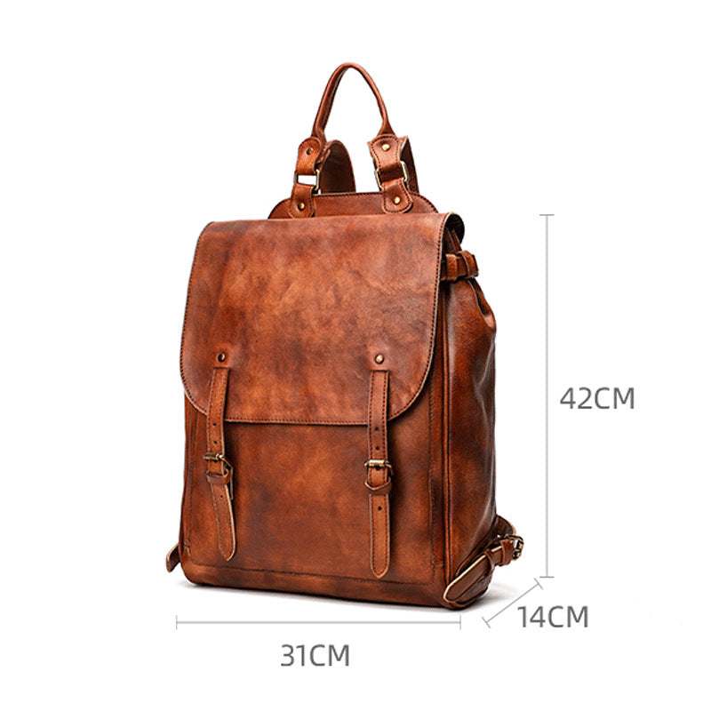 Vegetable Tanned Leather Cowhide Computer Bag Business Backpack Men's Large Capacity Folding Cross-border Computer Men's Travel Backpack