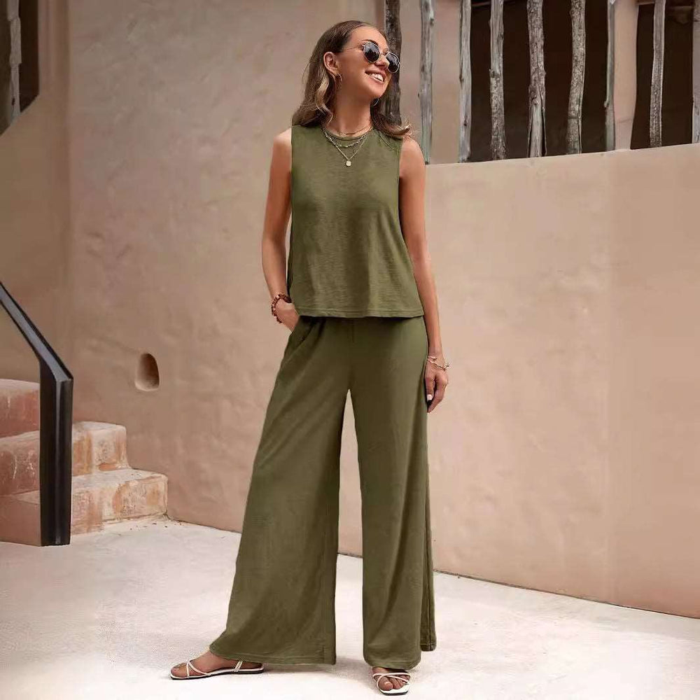 2024 Summer New Two-piece Women's European And American Fashion All-match Loose Pullover Round Neck Casual Suit Women