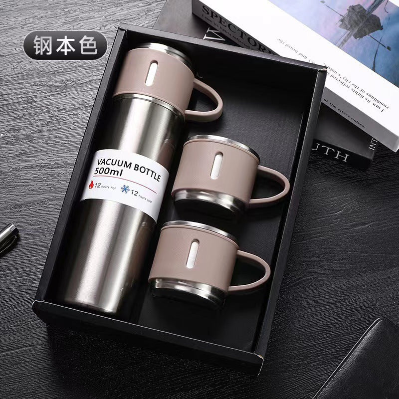 High-end Gifts Suit A Cup Of Three-cover Thermos Cup Corporate Business Gifts Portable Vacuum Thermos Cup Men's Gifts