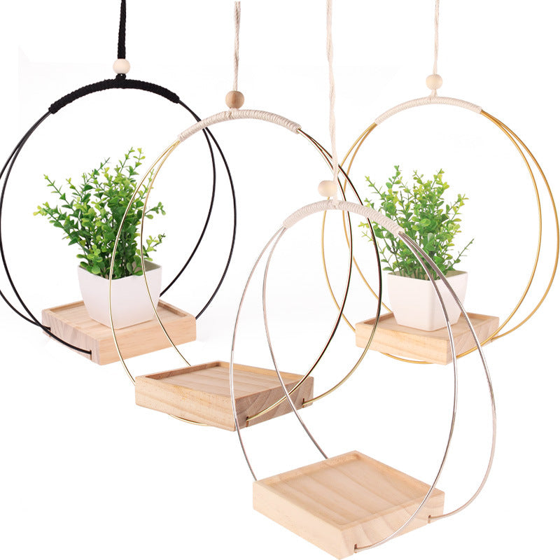 New Hanging Log Garden Flower Pot Creative Hanging Cotton Rope Hanging Basket Window Display Props Hanging Potted Plant Bracket