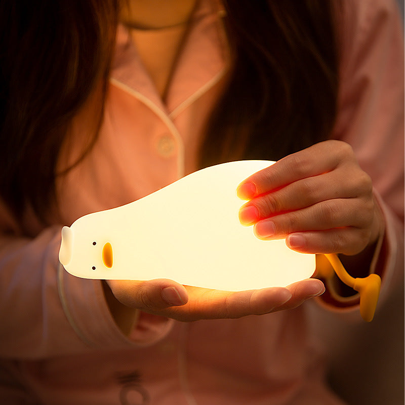 Lying Duck Night Light Turn-over Duck Silicone LED Rechargeable Bedside With Sleeping Pat Light Mobile Phone Holder Creative Night Light