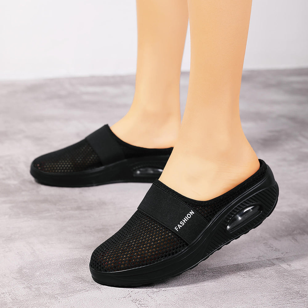 Slippers Women's 2021 Summer Outdoor Fashionable Thick Sole Mother Shoes Mesh Height Increasing Hole Shake Shoes Toe Half Slippers