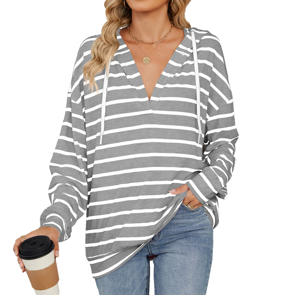 Hoodie With Drawstrings Striped Long Sleeve Sweatshirt Tops