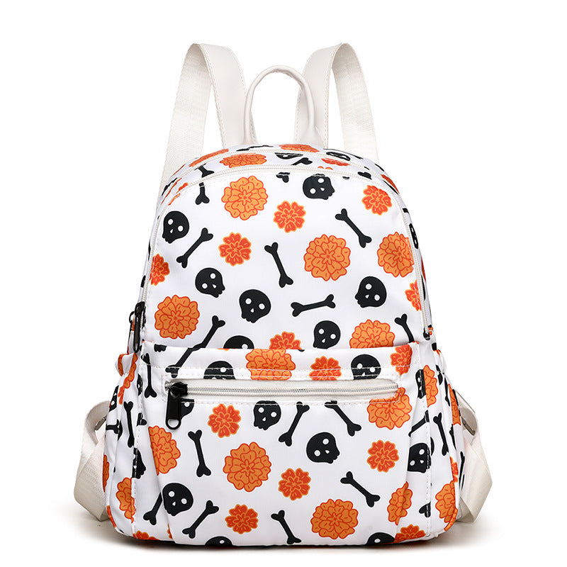 Halloween Skull Print Backpack For Women Waterproof Large Capacity Zipper Multi-pocket Shopping Travel Bags