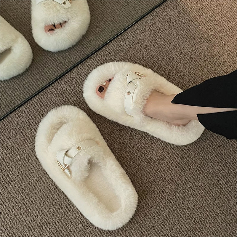 Interior Home Plus Size Thick Bottom Plush Cotton Slippers