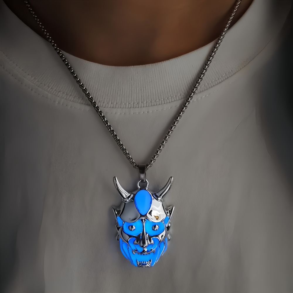 Men's Ghost Mask Luminous Pendant Titanium Steel Necklace Halloween Necklace