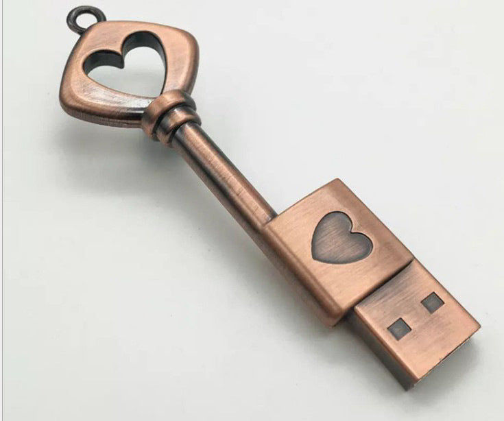 Heart Shaped Bronze Key Storage U Disk Pendant U Disk