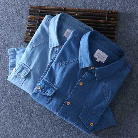 Men's Cotton Denim Summer Short-sleeved Shirt