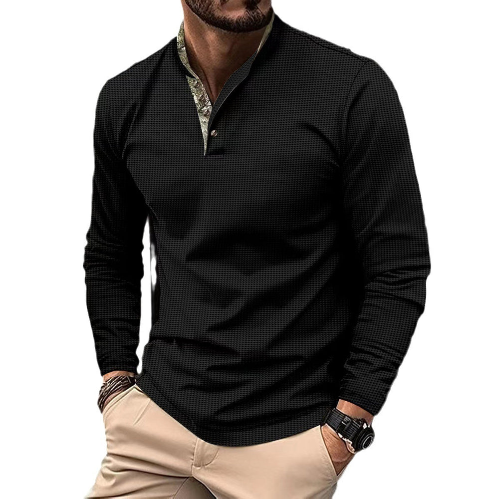 Men's Double Layer Stand Collar Stitching Long Sleeve