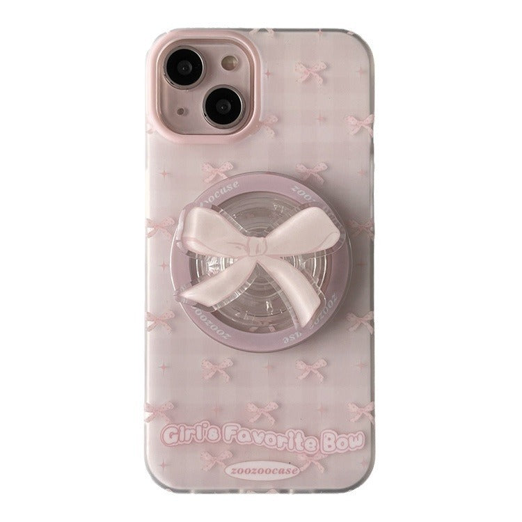 Magnetic Drop-resistant Plaid Bow Phone Case