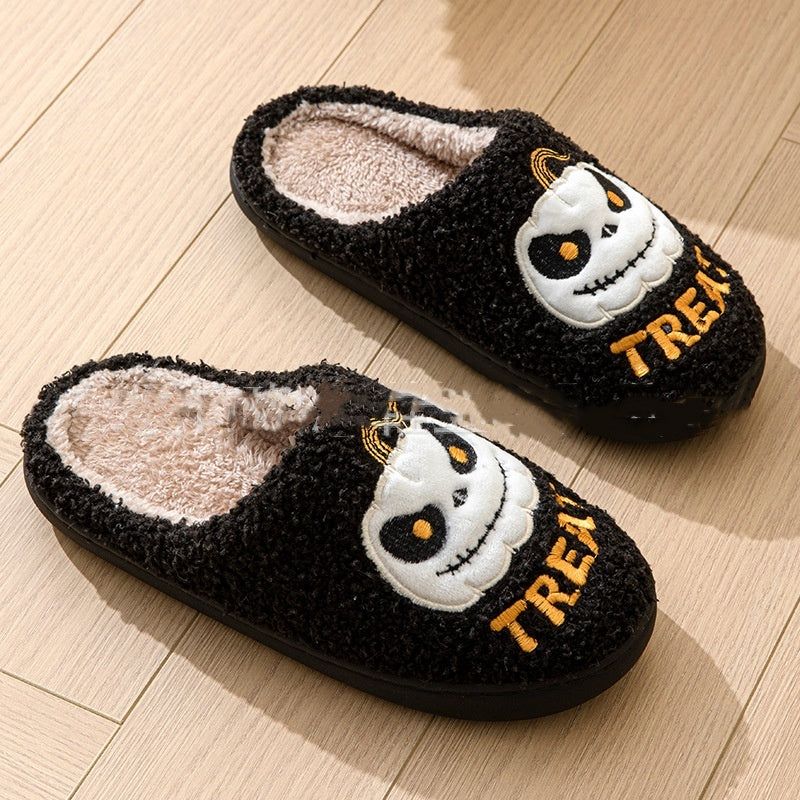 Halloween Cartoon Pumpkin Slippers Fleece-lined Non Slip Cotton Slippers