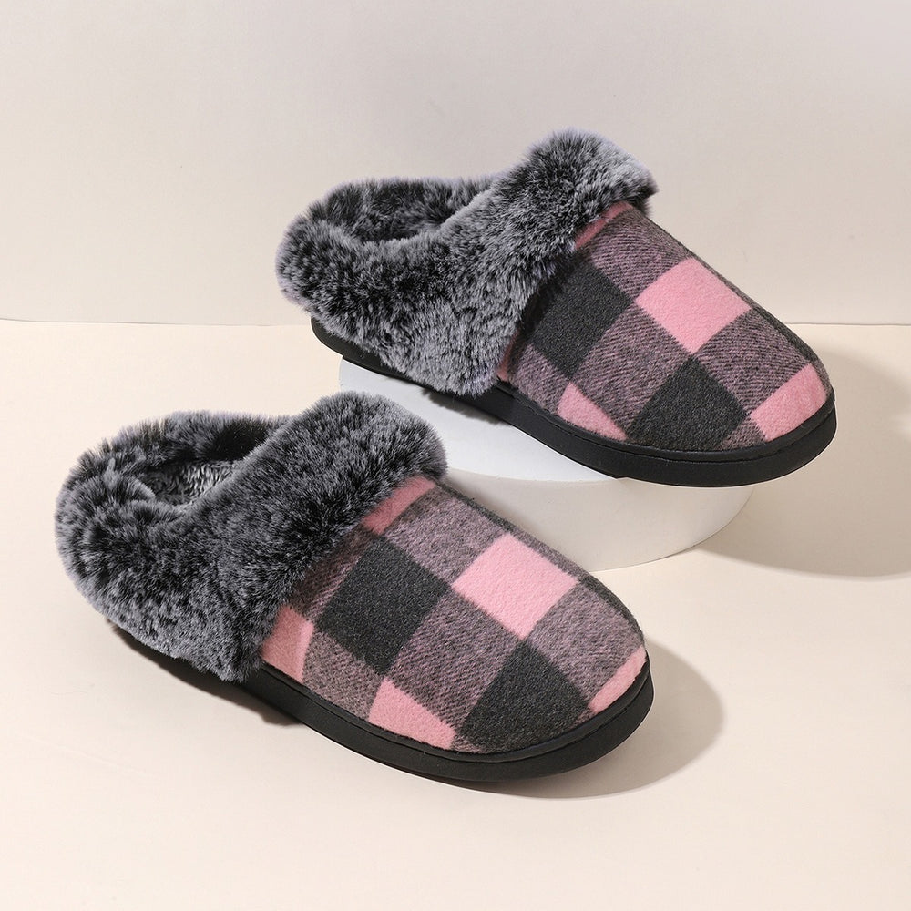 Plaid Fluffy Slippers Fashion Comfortable And Non-slip Cotton Slippers