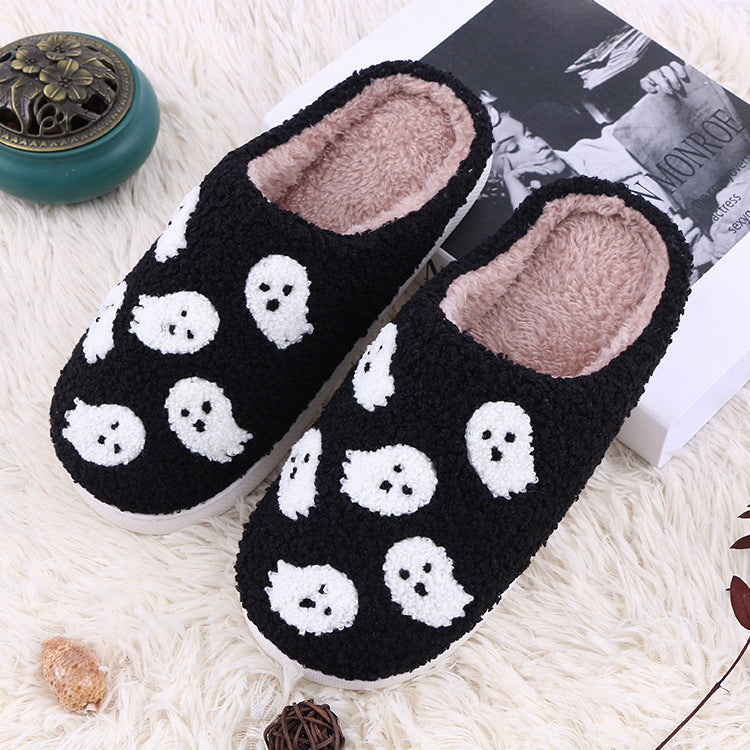 Halloween Funny Spider Ghost Scary Flat Indoor House Shoes For Women Men Soft Plush Cozy Horror Halloween Gifts