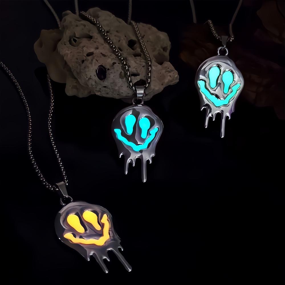 Zinc Alloy Noctilucent Necklace Halloween Ghost Glowing Grimace Pendant