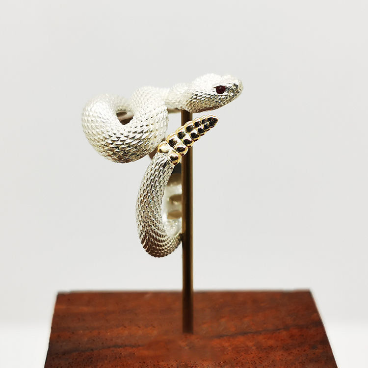 Fashion Jewelry 925 Sterling Silver Plated Rattlesnake Trendy Special-interest Design Retro Ins Niche Classic Ring