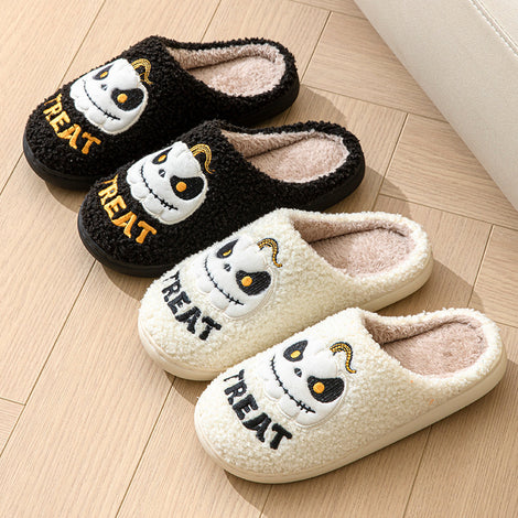 Halloween Cartoon Pumpkin Slippers Fleece-lined Non Slip Cotton Slippers