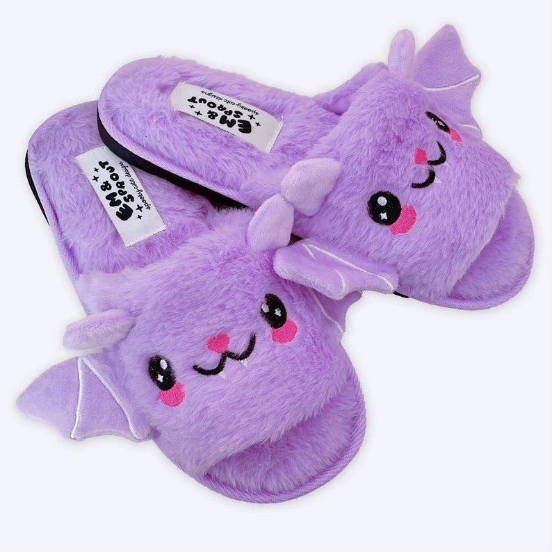 Women's Large Size Halloween Plush Bat Slippers