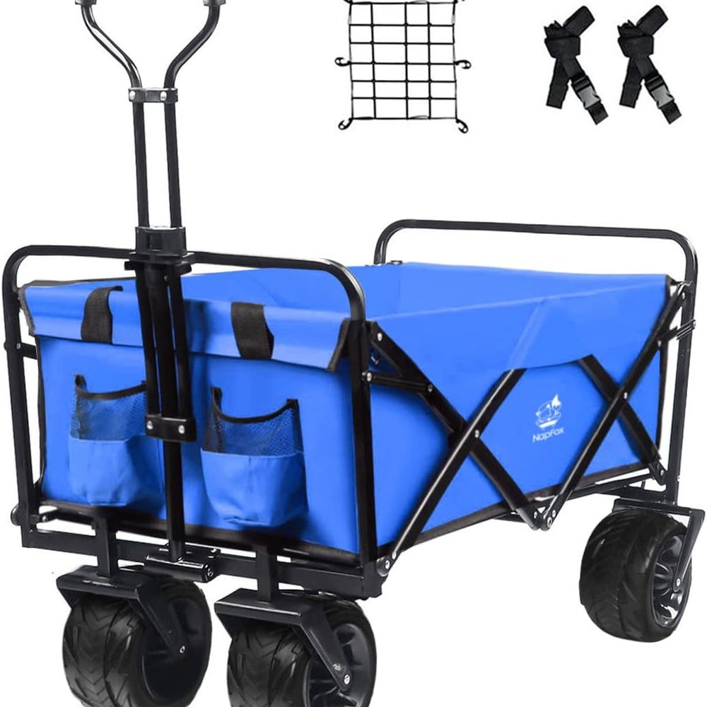 Happiness Store Collapsible Heavy Duty Folding Wagon Cart Utility with All Terrain Beach Wheels Adjustable Handle Large Capacity Rolling Buggies Outdoor Garden for Camping Shopping Sports (Blue)