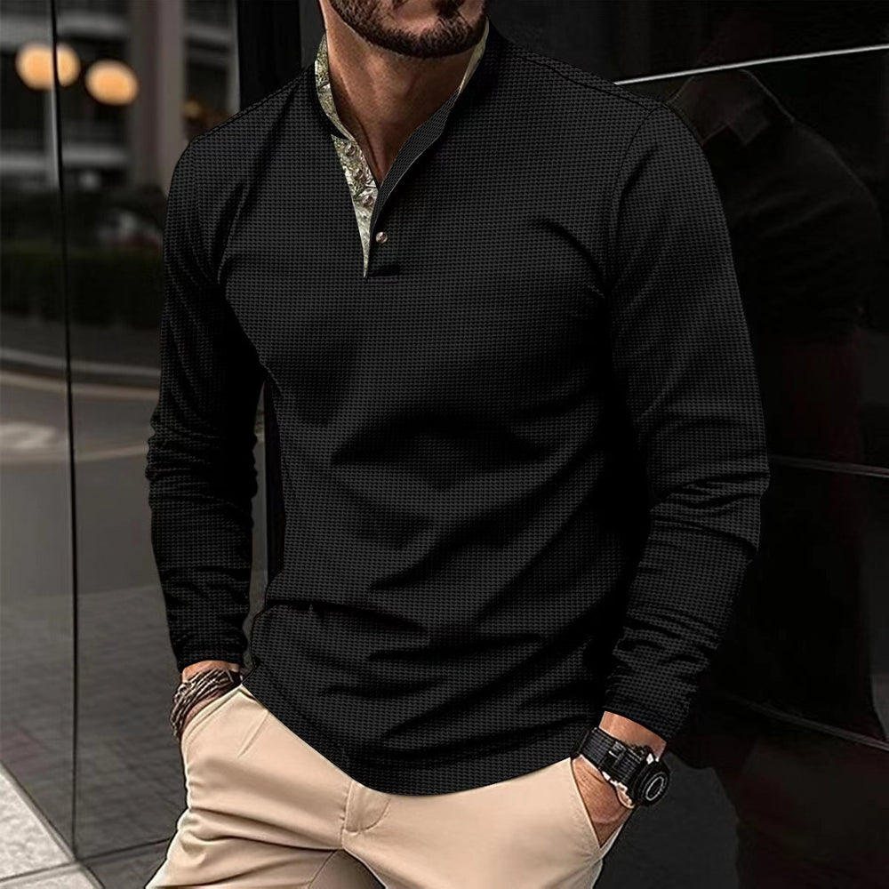 Men's Double Layer Stand Collar Stitching Long Sleeve