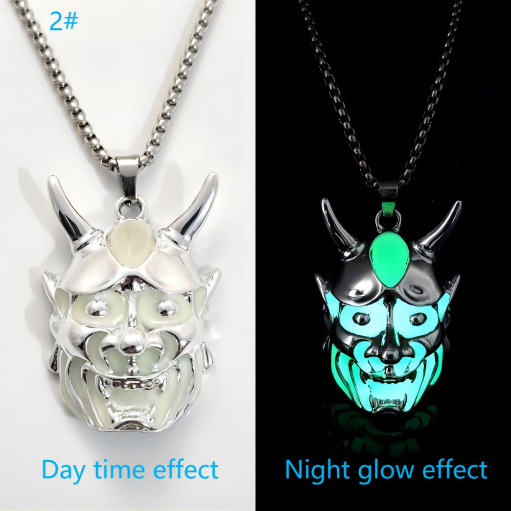 Men's Ghost Mask Luminous Pendant Titanium Steel Necklace Halloween Necklace