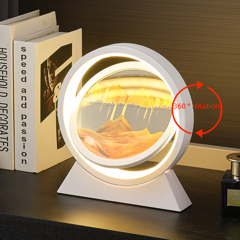 Creative Quicksand Painting Hourglass Ornaments Night Light Atmosphere Gift Desktop Bedside Table Lamp Decompression Glass Gift