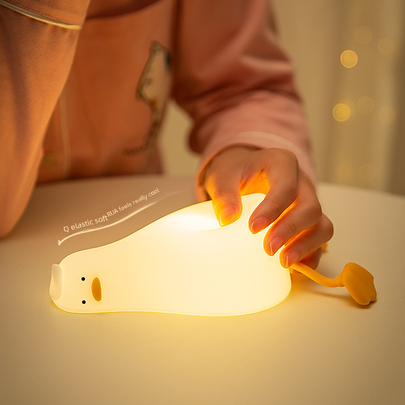 Lying Duck Night Light Turn-over Duck Silicone LED Rechargeable Bedside With Sleeping Pat Light Mobile Phone Holder Creative Night Light